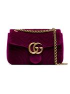 Gucci Fuchsia Marmont Medium Velvet Quilted Bag - Pink