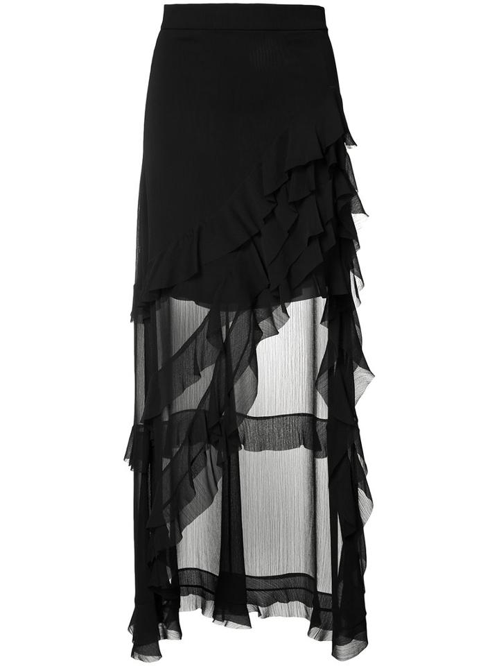 Alice+olivia - Ruffled Asymmetric Skirt - Women - Polyester/spandex/elastane - 10, Black, Polyester/spandex/elastane