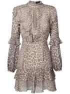 J. Mendel Leopard Print Ruffled Mini Dress - Brown