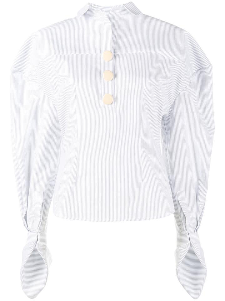 Jacquemus Stripe Puff Sleeve Shirt, Women's, Size: 38, White, Cotton