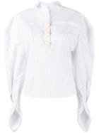 Jacquemus Stripe Puff Sleeve Shirt, Women's, Size: 38, White, Cotton