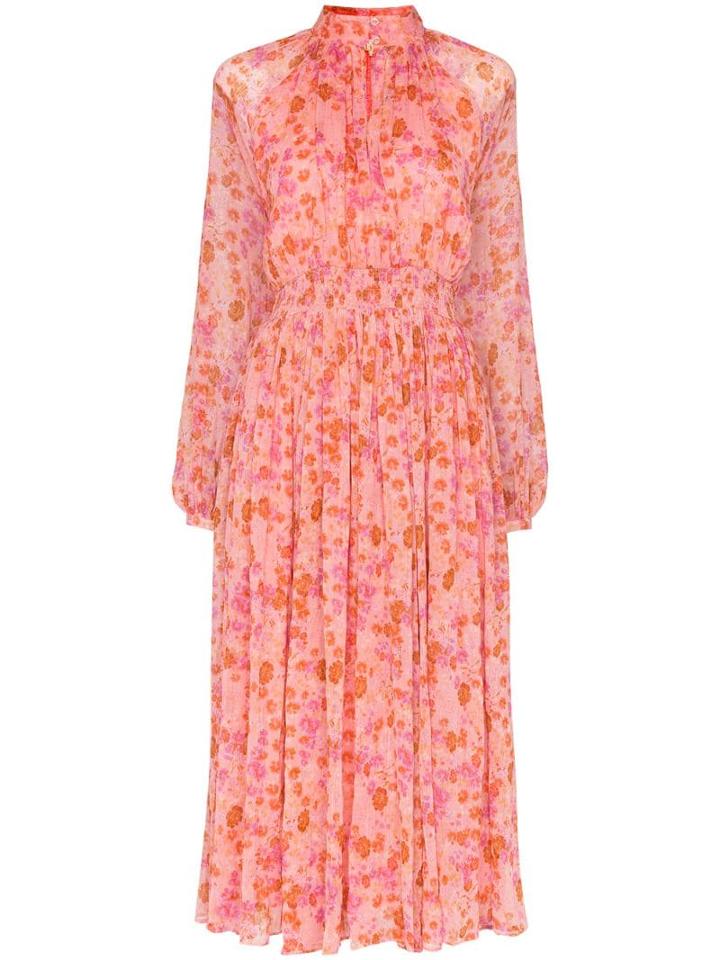 Bytimo Smocked-waist Floral Midi-dress - Pink