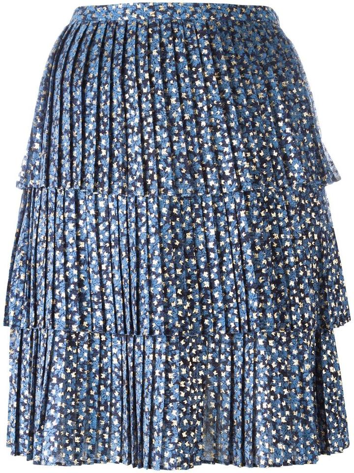 Michael Michael Kors Pleated Floral Print Skirt, Women's, Size: 2, Blue, Polyester