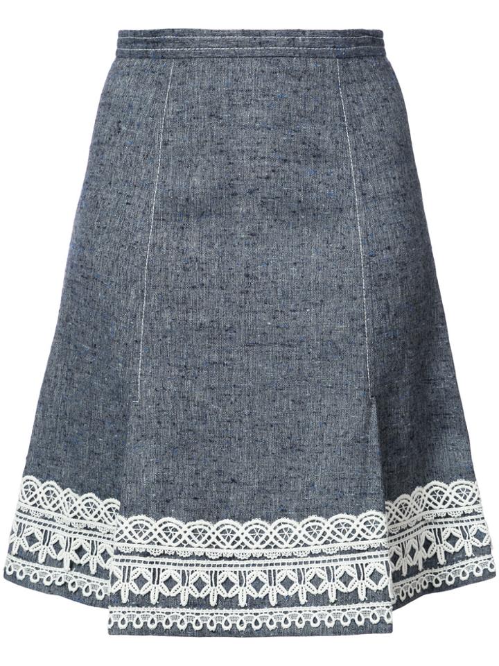 Oscar De La Renta A Line Skirt With Detailed Hem - Blue