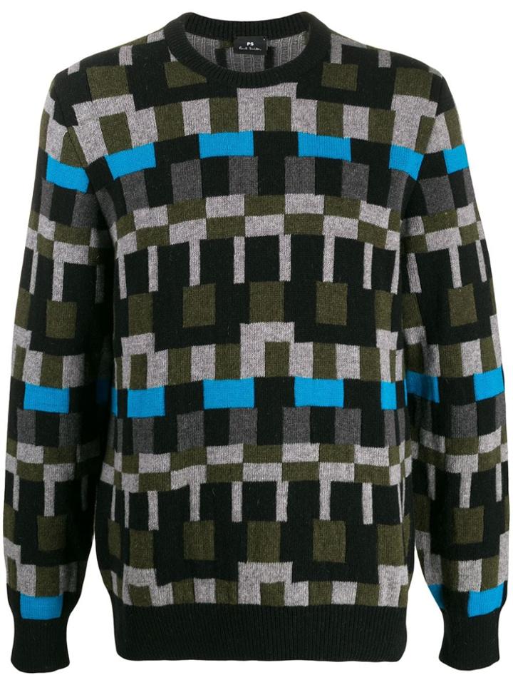 Ps Paul Smith Geometric Color-block Sweater - Black