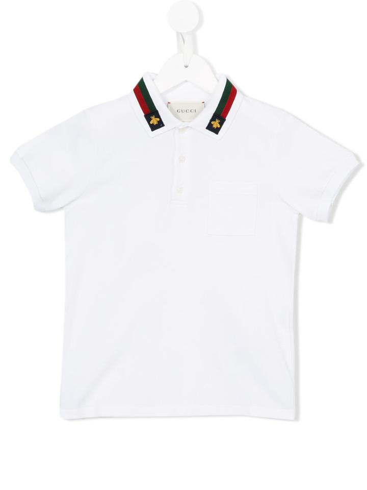 Gucci Kids Web Trim Polo Shirt, Boy's, Size: 12 Yrs, White