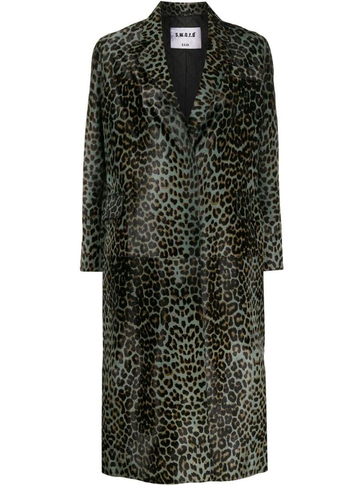 S.w.o.r.d 6.6.44 Oversized Leopard Print Coat - Grey