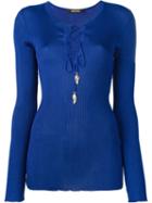 Roberto Cavalli Lace-up Ribbed Top, Women's, Size: 50, Blue, Viscose
