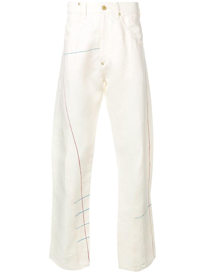 Junya Watanabe Man Line Print Loose Fit Trousers - White