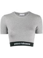 Paco Rabanne Cropped Logo Print T-shirt - Grey