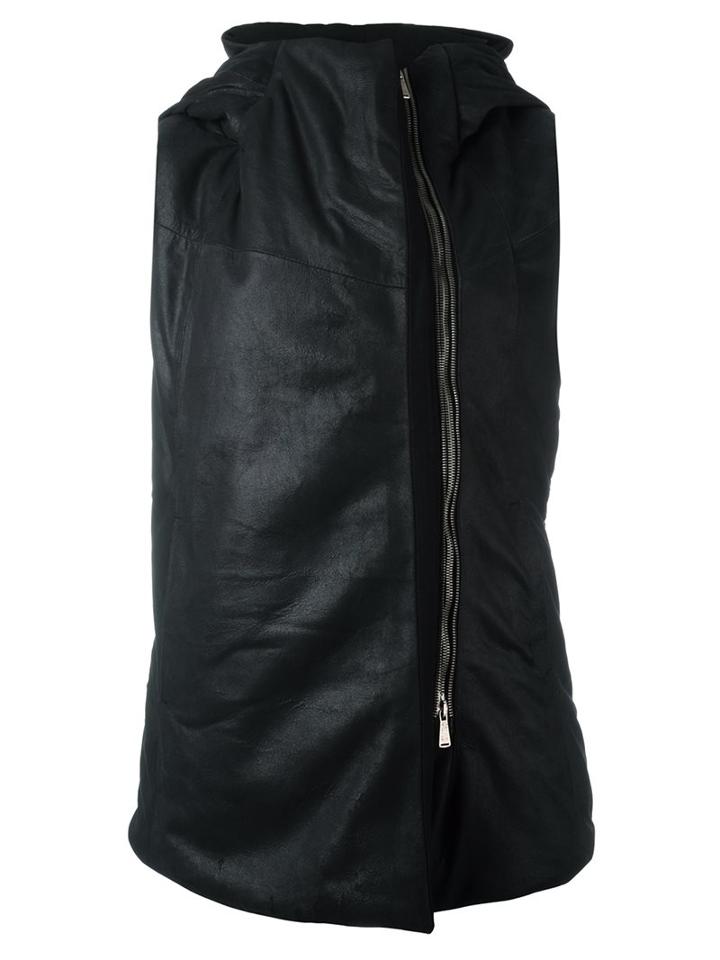 10sei0otto Hooded Sleeveless Biker Jacket, Women's, Size: 44, Grey, Cotton/leather/polyamide/wool
