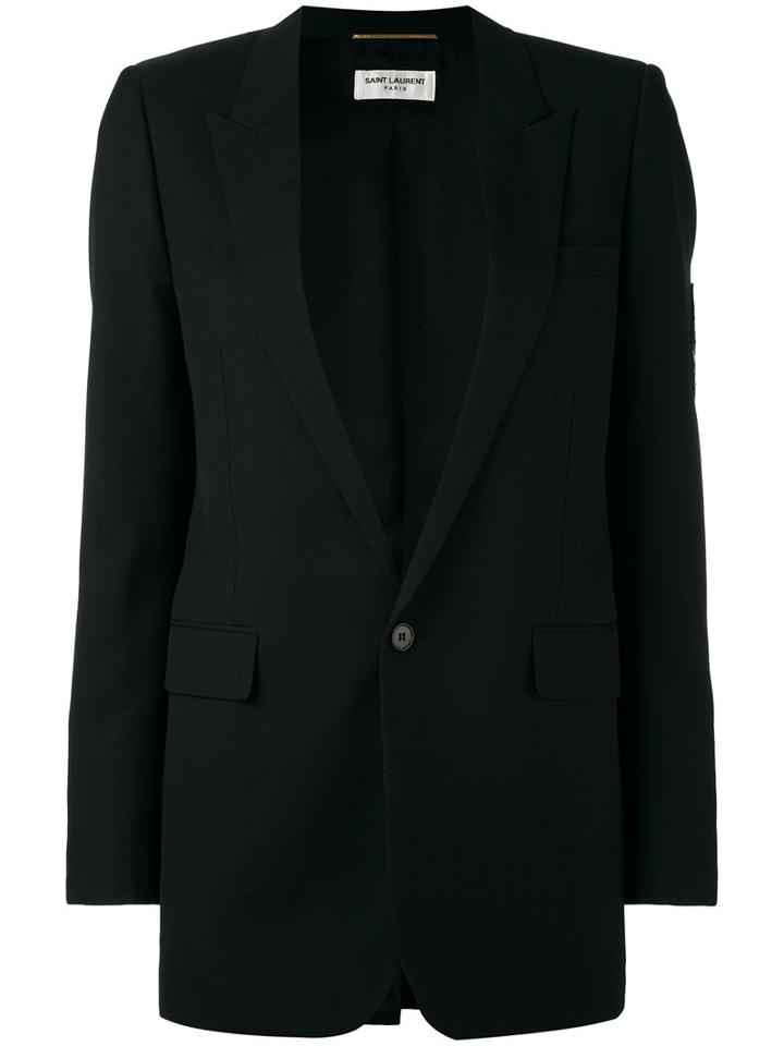 Saint Laurent - Classic Single Breasted Long Tube Jacket - Women - Silk/cotton/virgin Wool - 36, Black, Silk/cotton/virgin Wool