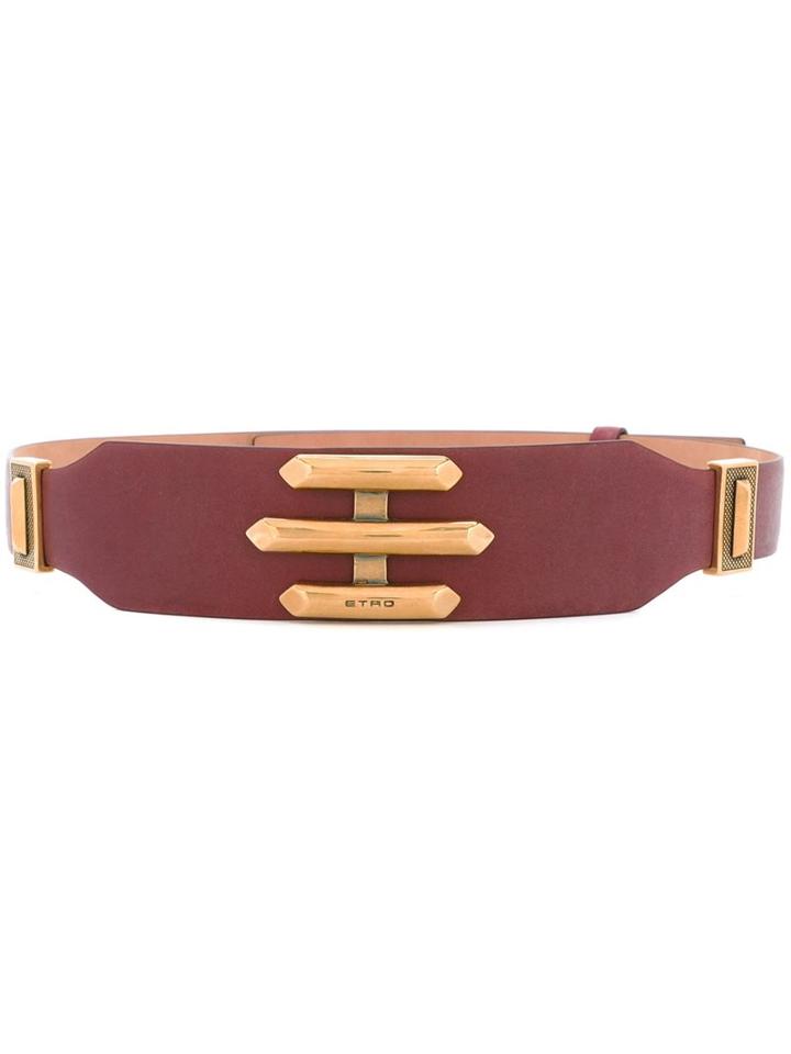Etro Embossed Logo Waist Belt, Women's, Size: 85, Red, Calf Leather/metal