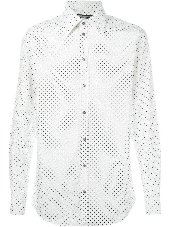 Dolce & Gabbana Polka Dot Shirt, Men's, Size: 42, White, Cotton