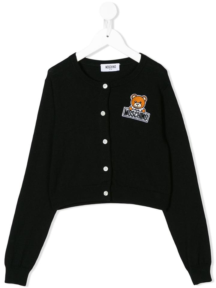 Moschino Kids Teen Logo Patch Cardigan - Black