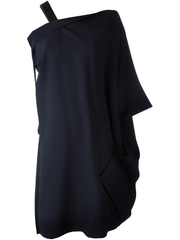 Issey Miyake Draped One Shoulder Dress, Women's, Size: 3, Blue, Polyester
