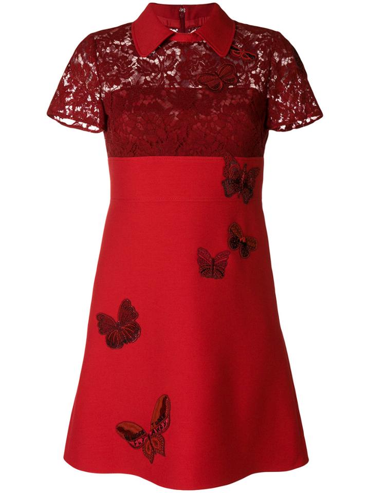 Valentino Embellished Crepe Dress - Red