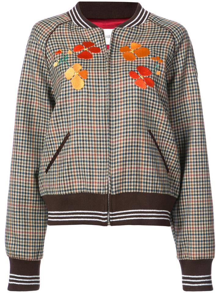 Rodarte Embroidered Checked Bomber Jacket - Brown
