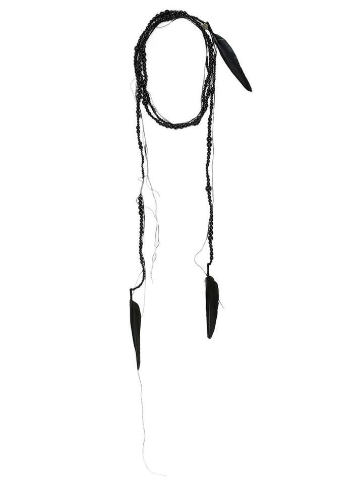 Ann Demeulemeester Beads & Feathers Long Necklace, Women's, Black