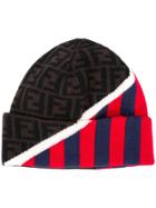 Fendi Ff Logo And Stripes Beanie - Red