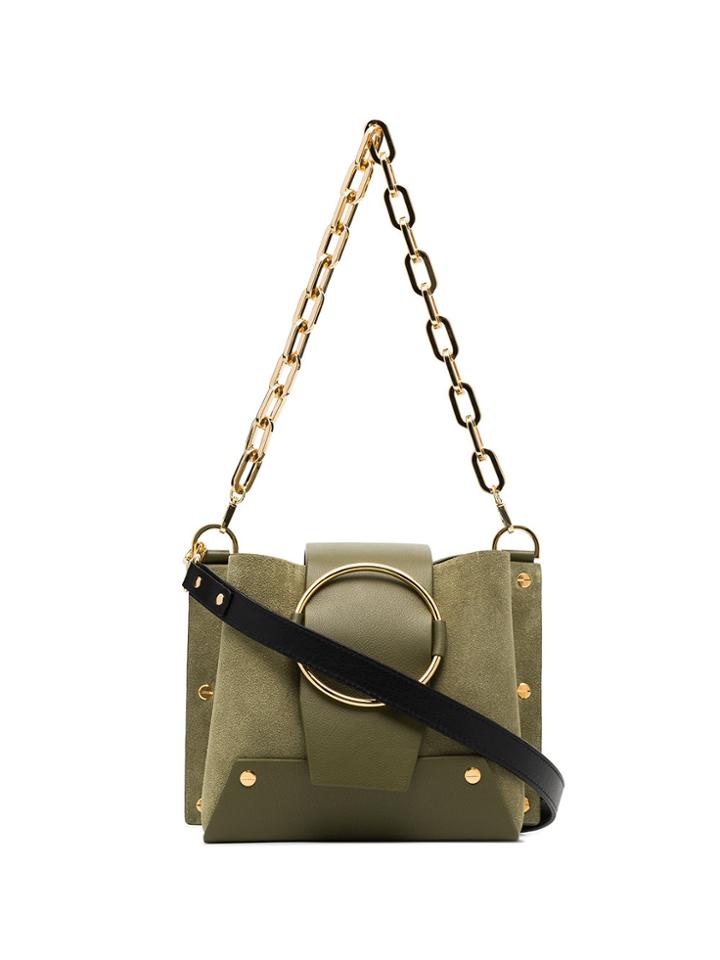 Yuzefi Green Delila Leather And Suede Cross Body Bag