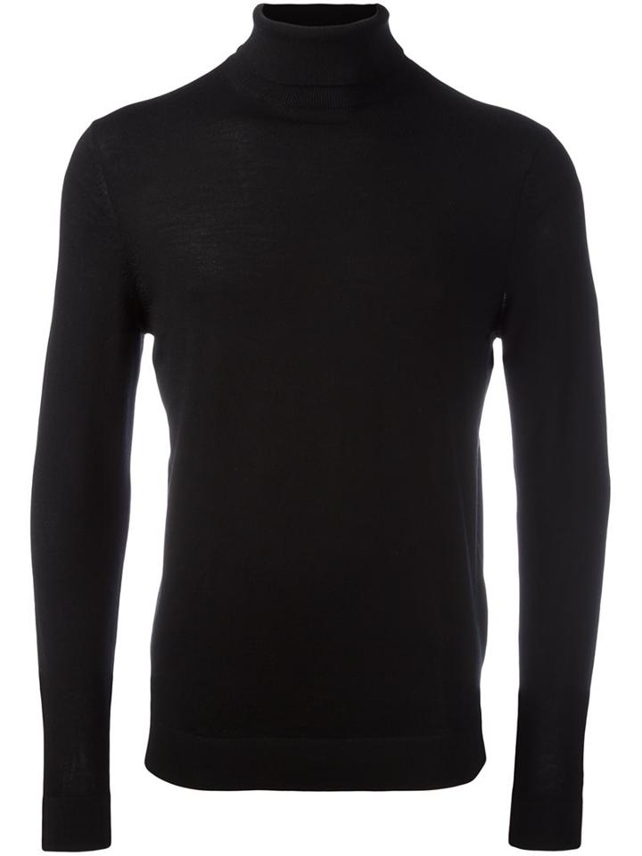 Calvin Klein Ribbed Roll Neck Jumper, Men's, Size: Large, Black, Wool