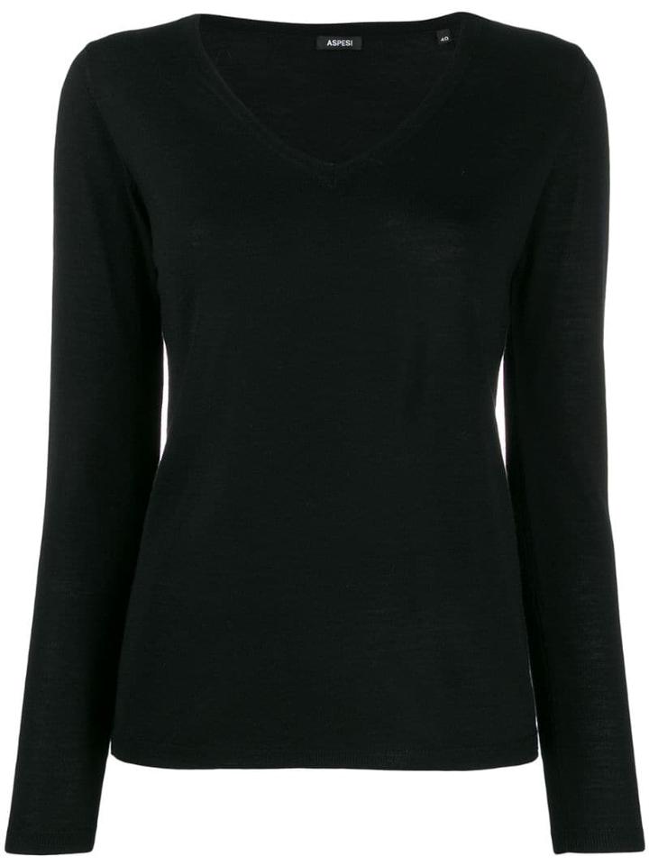 Aspesi V-neck Knitted Top - Black