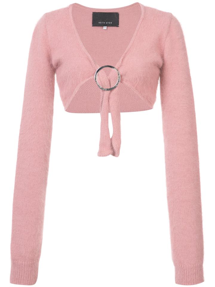 Neith Nyer Cropped Buckle Detail Cardigan - Pink & Purple