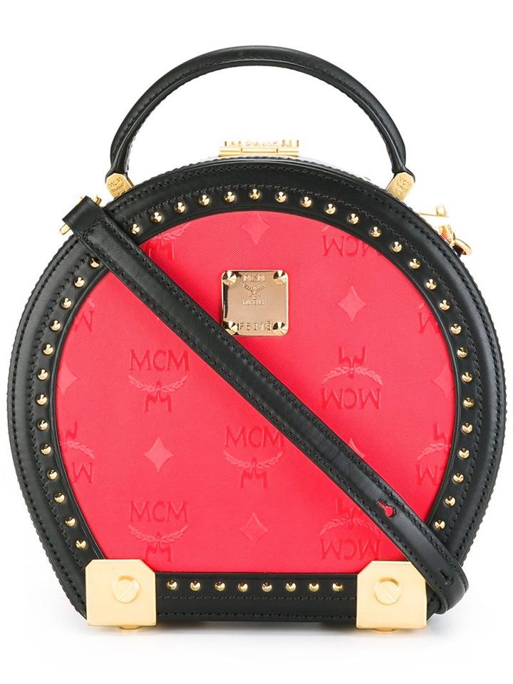 Mcm Round Studded Shoulder Bag, Women's, Red, Pvc
