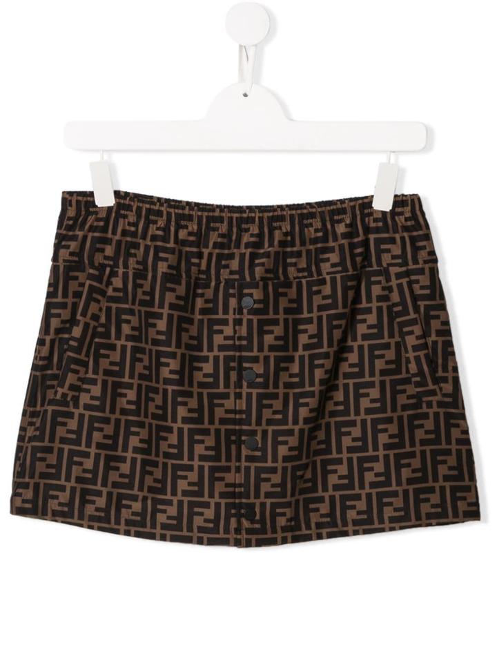 Fendi Kids Teen Monogram Pattern Skirt - Black