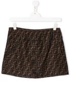 Fendi Kids Teen Monogram Pattern Skirt - Black