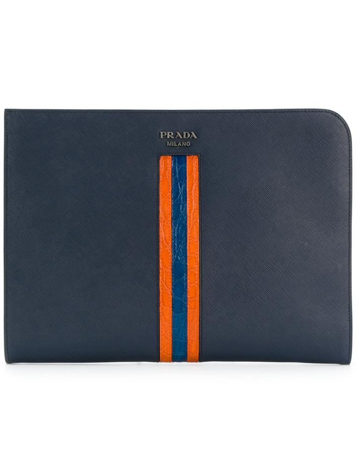 Prada Striped Tablet Pouch - Blue