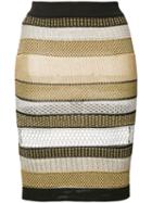 Balmain - Striped Skirt - Women - Polyester/viscose/metallized Polyester - 38, Black, Polyester/viscose/metallized Polyester