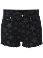 Saint Laurent Star Print Denim Shorts, Women's, Size: 31, Black, Cotton/spandex/elastane