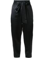Alice+olivia - Tie Waist Tapered Trousers - Women - Cotton/viscose - 10, Black, Cotton/viscose