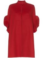 Valentino Ruffle Sleeve Virgin Wool Cashmere Blend Cape - Red