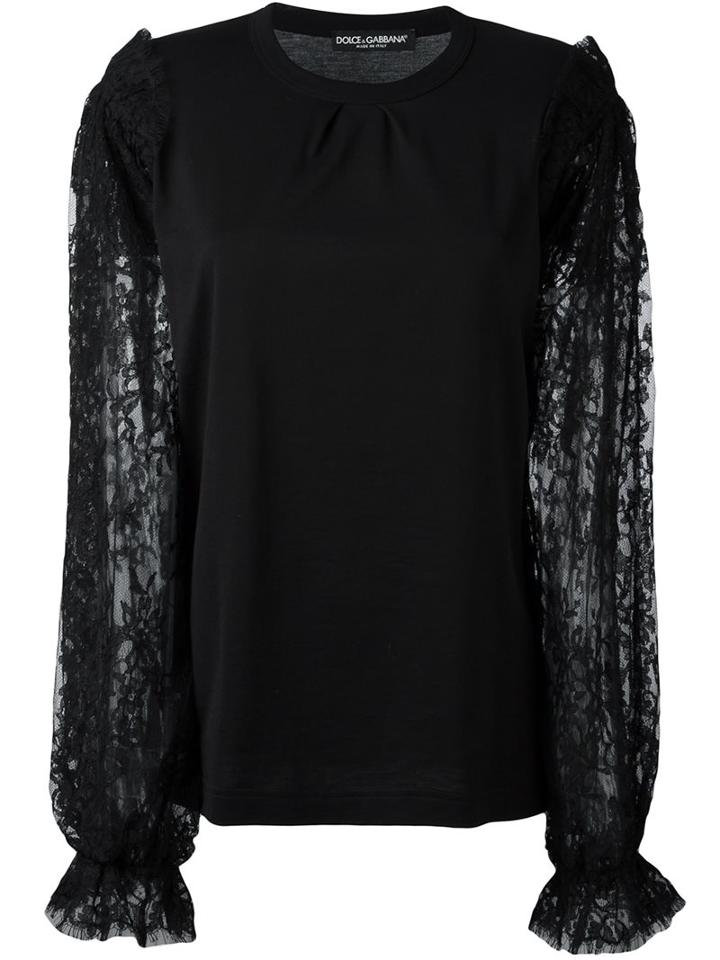Dolce & Gabbana Lace Long Sleeved Top, Women's, Size: 40, Black, Cotton/nylon/viscose