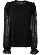 Dolce & Gabbana Lace Long Sleeved Top, Women's, Size: 40, Black, Cotton/nylon/viscose