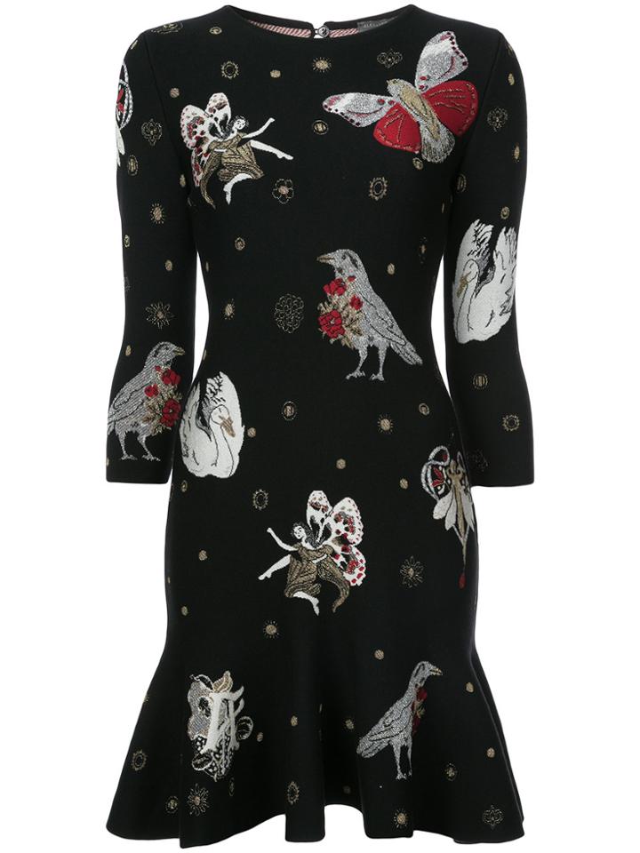 Alexander Mcqueen Printed Peplum Dress - Black