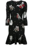 Alexander Mcqueen Printed Peplum Dress - Black
