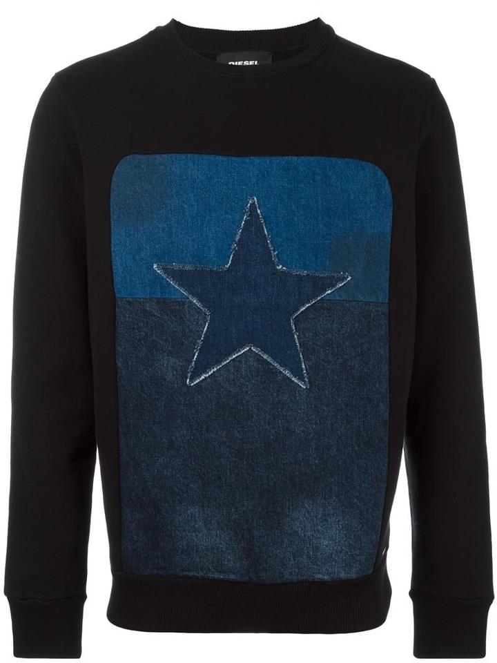 Diesel Star Patch Denim Inset Sweatshirt, Men's, Size: Large, Black, Cotton/polyester