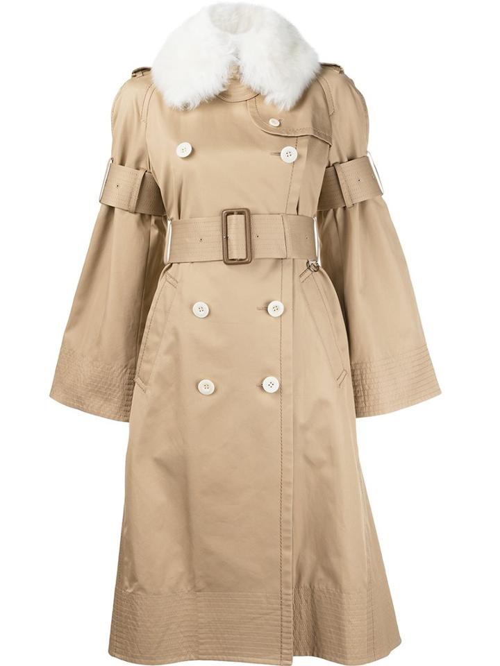Sacai Buckle Sleeve Trench Coat, Women's, Size: 3, Nude/neutrals, Cotton/cupro/lamb Fur