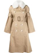 Sacai Buckle Sleeve Trench Coat, Women's, Size: 3, Nude/neutrals, Cotton/cupro/lamb Fur