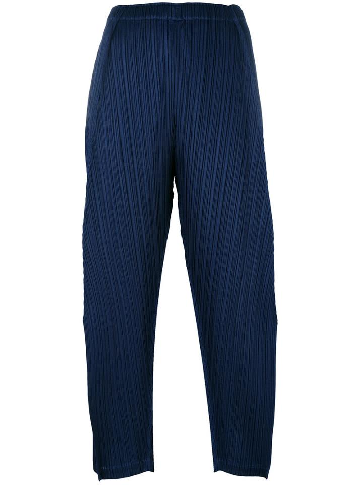 Pleats Please By Issey Miyake Pleated Trousers, Women's, Size: 3, Blue, Polyester