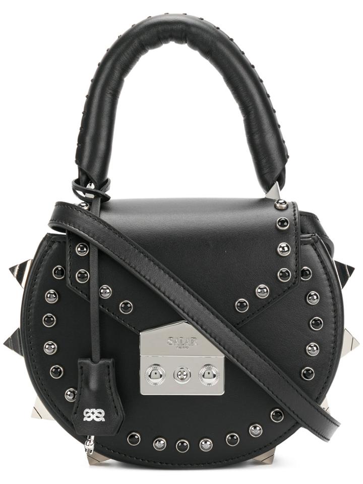 Salar Studded Round Clutch Bag - Black