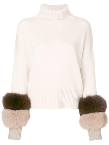 Izaak Azanei Fur Cuffed Sweater - Nude & Neutrals
