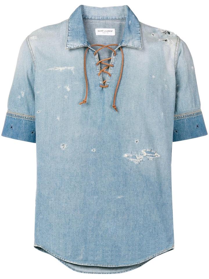 Saint Laurent Destroyed Denim Tunic - Blue