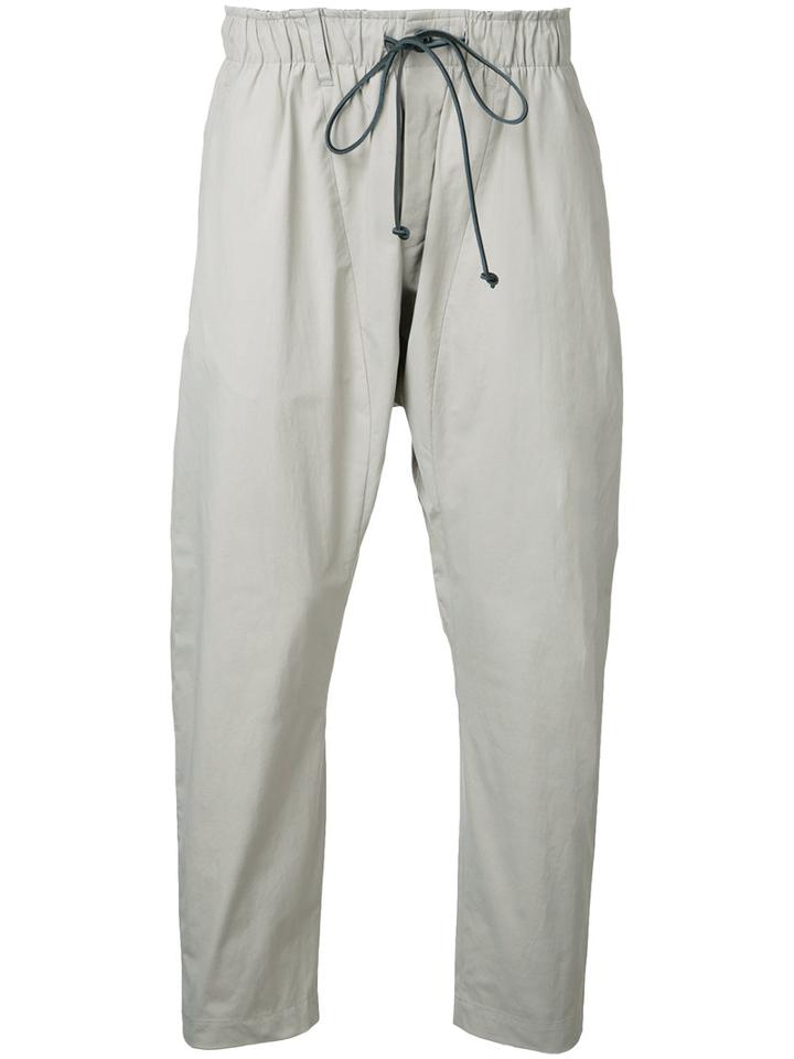 Kazuyuki Kumagai Cropped Drawstring Trousers, Men's, Size: 2, Grey, Cotton/nylon/polyurethane