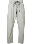 Kazuyuki Kumagai Cropped Drawstring Trousers, Men's, Size: 2, Grey, Cotton/nylon/polyurethane