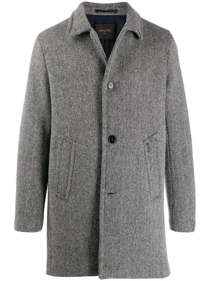 Paltò Herringbone Coat - Black